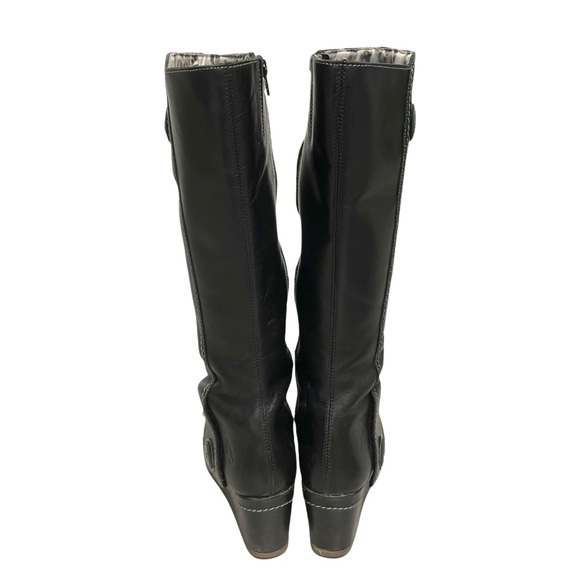 (SOLD) FLY LONDON Tall Knee High Leather Wedge Boot Black 37 - Picture 4 of 10